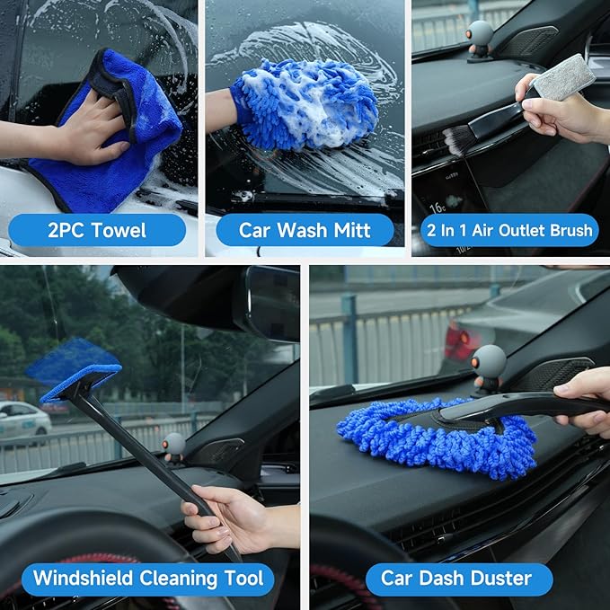 36Pcs Car Detailing Kit, Car Detailing Brush Set, Car Cleaning Kit, Auto Detailing Tools for Interior Exterior Wheels, Professional Car Wash Accessories with Windshield Cleaning Tool and Storage Box