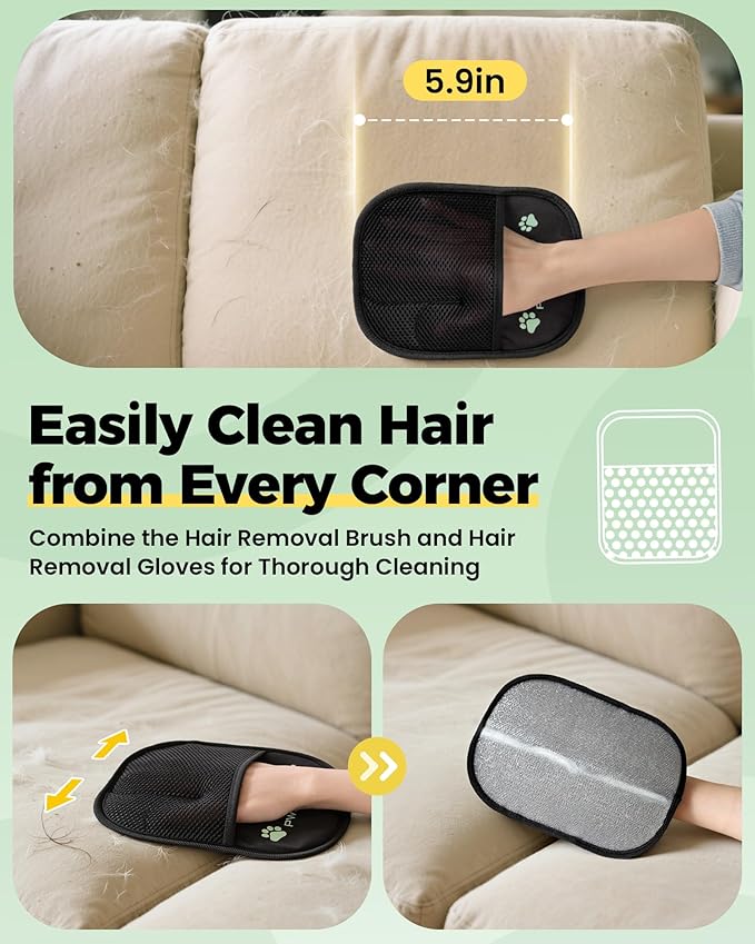 Carpet Rake for Pet Hair Removal Tool - 4 in 1 Pet Hair Remover Kit for Dog Cat Fur Remover, Contain 60" Adjustable Rubber Broom, Glove, Magic Brush and Scraper for Furniture (Black)