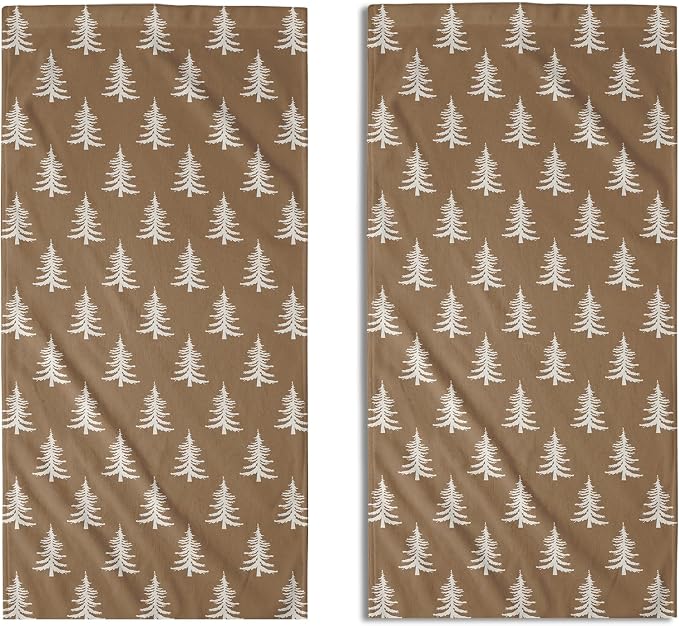 Brown Christmas Hand Towels for Bathroom Set of 2 White Xmas Tree Print Holiday Themed Decorative Handtowels Soft Absorb