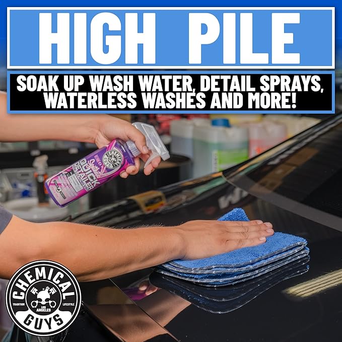 Chemical Guys Professional Grade Premium Microfiber Towels for Cars, Blue, 16" x 16", Ultra-Soft and Scratch-Free Car Detailing Cloths for Trucks, Motorcycles, and More - 3 Pack