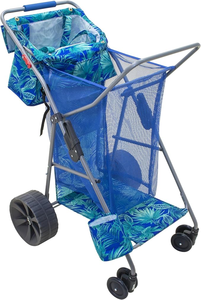 Tommy Bahama Wonder Wheeler Deluxe Folding Beach Cart, Portable Caddy for Towels and Beach Accessories, Stores 48-Quart