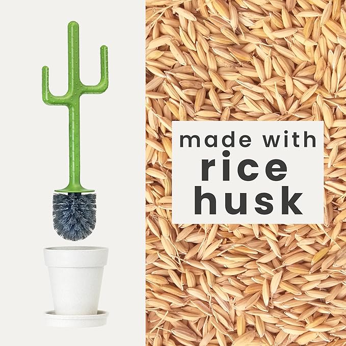Vigar Cactus Toilet Brush and Holder Set - Toilet Bowl Brush with Cactus Handle, Decorative Bathroom Cleaning Brush with Planter Base Saucer, Cute Toilet Brush for Bathroom Accessories Decor