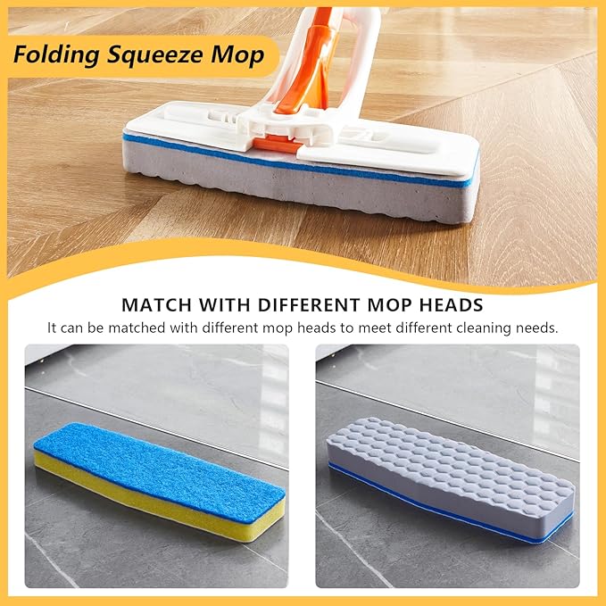 Magic Sponge Eraser Mop, 56" Adjustable Mop Handle with Flexible 10" Flat Head with Microfiber Pad and Magic Sponge Eraser Pads