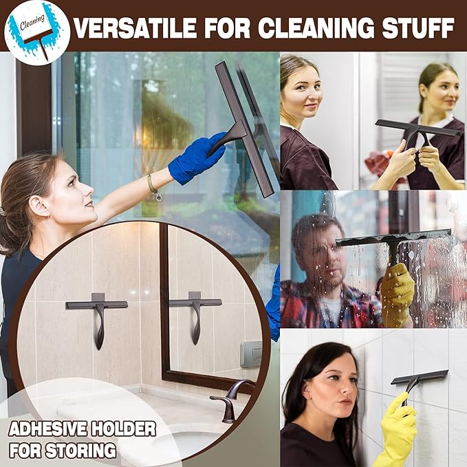 NETANY Shower Squeegee, 10-Inch Bronze Squeegee, All-Purpose Stainless Steel Squeegee for Bathroom, Shower Doors, Mirrors, Tiles and Car Windows - 100% Streak Free