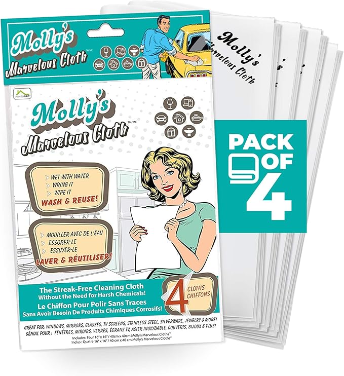 Molly's Marvelous Cloth, Streak-Free, Lint-Free Microfiber Cleaning Cloth, Polishing Cloth for Glass, Stainless Steel, U