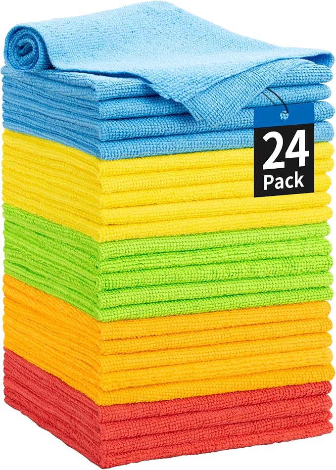 Microfiber Towels for Cars, 24 Pack Microfiber Cleaning Cloths, 11.5"*11.5" Cleaning Rags Towels Bulk Absorbent Lint-Fre