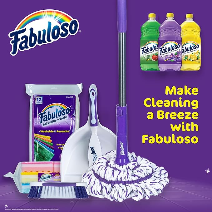 Fabuloso Cleaning Brush, Compact Hand Scrub Brush with Easy Grip Rubber Texture for Kitchen, Bathroom, Tile, Baseboards and Floors, Firm Bristles for Indoor Surface Cleaning, White & Purple, 6 Inch