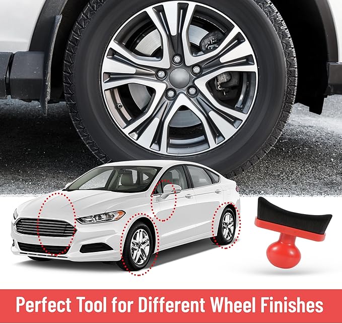 Car Tire Shine Applicator,Vegan Tire Shine Applicator with Curved Brush Head - Large Automotive Tire Dressing Applicator Brush with Storage Stand for Tire Detailing, 3.6 Inch -2pcs (Black&Red)