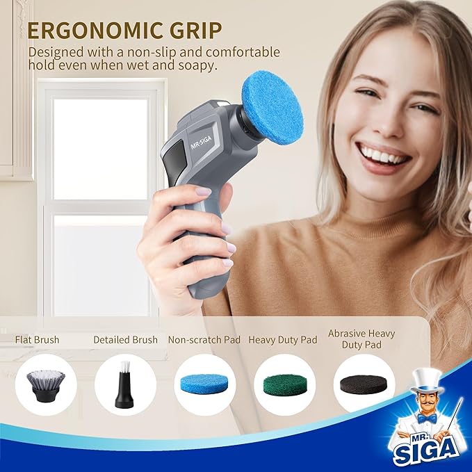 MR.SIGA Electric Spin Scrubber Detailed Brush Refills, 3 Pack