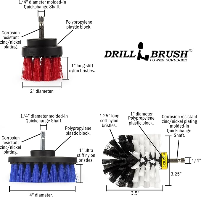 Drill Brush Attachments for Cleaning Carpet, Chairs, Seats, Wheels, Vinyl, Bathroom, Bathtubs, Shower, Tile, Grout, Trucks, Boats - Drill Brush for Car Detailing - Car Detailing Kit Interior Cleaner