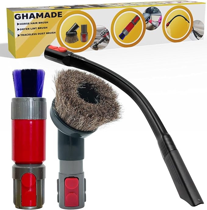 GHAMADE Vacuum Attachments & Brushes for Dyson V7 V8 V10 V11 V15 Gen5: Flexibible Crevice Tool, Horsehair Vacuum Attachm
