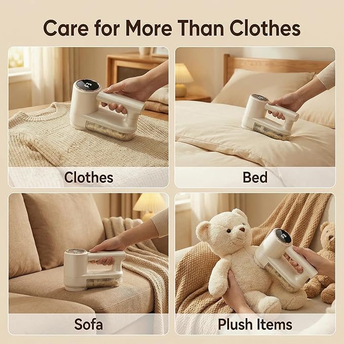 Fabric Shaver, Lint Shaver with 3 Speeds, Type-C Fast Charging Lint Remover, 6 Blade, LED Display, Sweater Shaver with 2 Replacement Blades, Pilling Remover for Clothes, Couch, Blanket