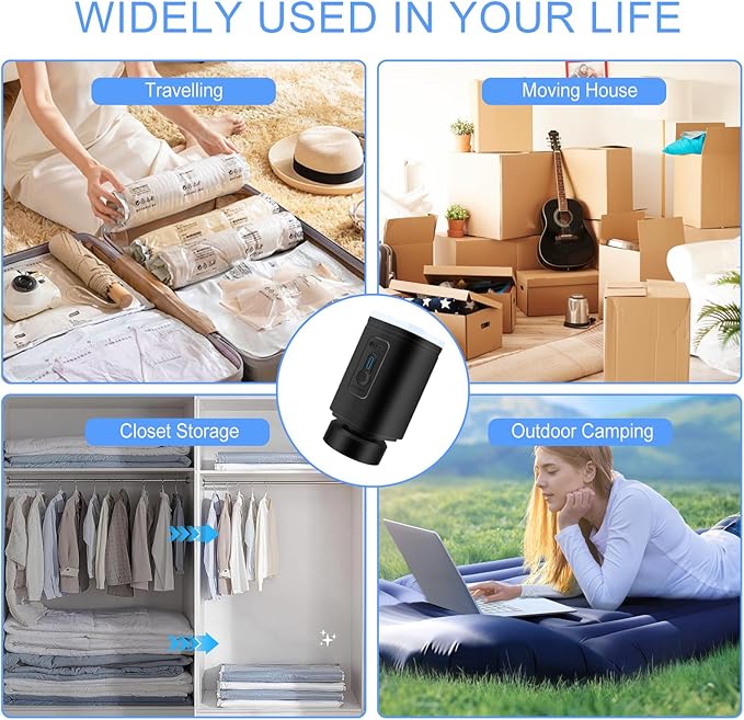 Portable Pump for Vacuum Storage Bags Electric Travel Vacuum Pump for Various Vacuum Seal Bags Cordless Rechargeable Air Pump for Compression Clothes, Blanket, Luggage (Storage Bag Not Included)