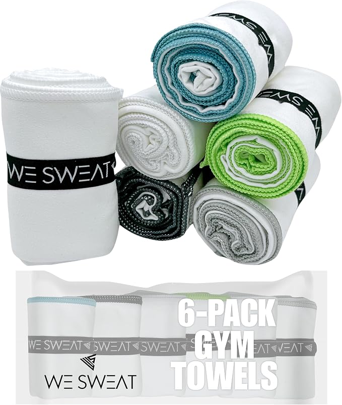 We Sweat’s (6 Pack) Microfiber Gym Towels, Highly Absorbent Soft Odor-Free
