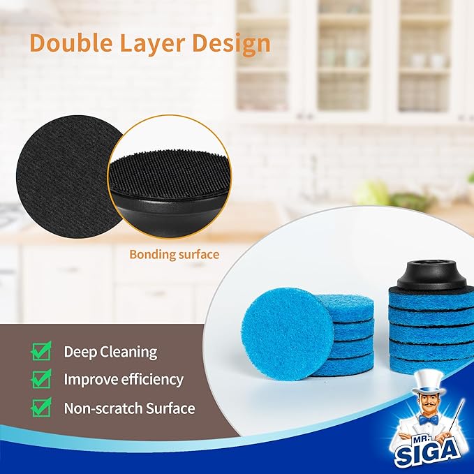 MR.SIGA Non-Scratch Pad Refills for Electric Spin Scrubber, 10 Pack