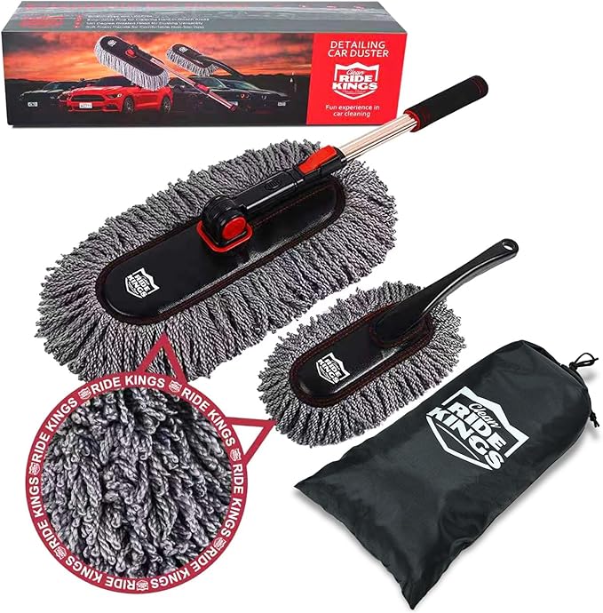 Auto Duster Extendable Handle, Car Duster Set, Scratch Remover Large and Small Brushes Remove Dust Exterior Interior of