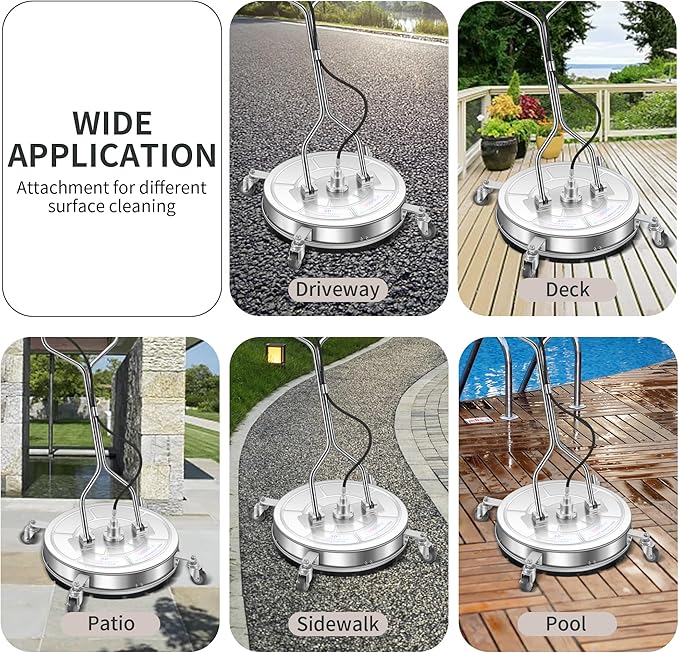 LidoDola 30'' Pressure Washer Surface Cleaner with 4 Wheels - Stainless Steel Surface Cleaner for Pressure Washer Attachment for Concrete, Driveway, Patio, Sidewalk, Deck and Driveways