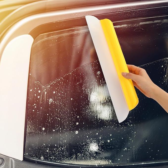 4 Pack 14 inch Car Drying Squeegee Longer Silicone Automotive Water Wiper Flexible Auto T-Bar Rubber Blade for Car Windshield Glass Window Bathroom Shower Squeegees Wash Tool (Yellow)