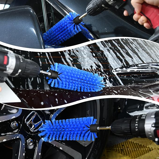 Drill Brush for Car Wheel and Bottle, Highly Dense and Durable Car Cleaning Brush for Wheels, Rims, Engines, Exhaust, Bottle