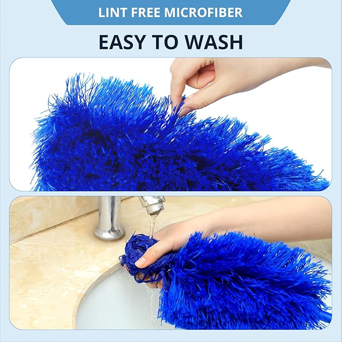 ZZ LAZYCOTTAGE Microfiber Feather Duster with Bendable Head, Dusters for Cleaning, Extendable Microfiber Duster, Long Reach Dusting Tool for High Ceilings, Ceiling Fans, Blinds, Cobweb
