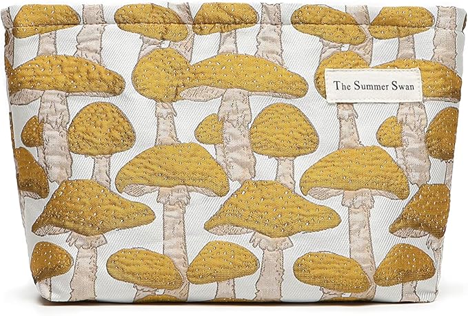The Summer Swan | Floral Cosmetic Bag|Large Aesthetic Travel Makeup and Personal Item Pouch For Purse | Skincare Bag (Mu