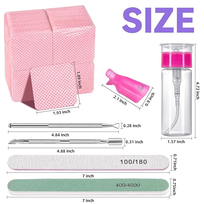 TsMADDTs Gel Nail Polish Remover Tools Kit with Lint Free Wipes, Nail Remover Clips, 100ml Nail Polish Remover Bottle, Cuticle Tools and File, Buffer Blocks