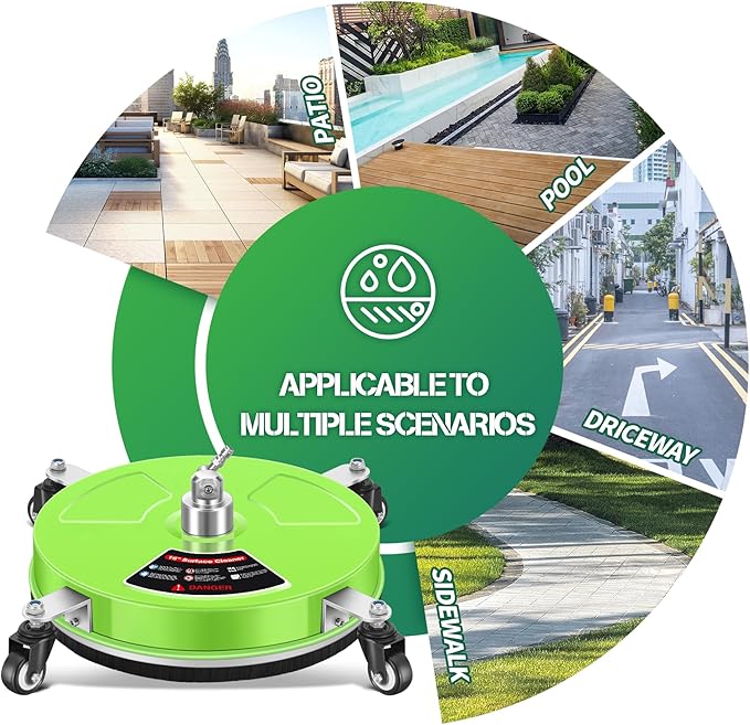 LidoDola 16'' Pressure Washer Surface Cleaner with 4 Wheels - Stainless Steel Surface Cleaner for Pressure Washer Attachment for Concrete, Driveway, Patio, Sidewalk, Deck and Driveways