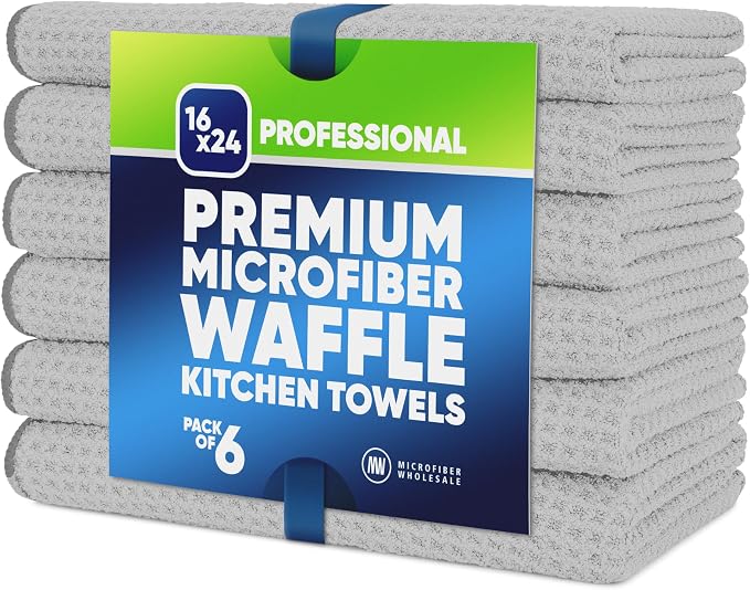 Kitchen Towels - Microfiber Waffle Weave Towels | Absorbent, No Lint, Thick, Reusable, Commercial, Soft, Hand, Tea, Glas