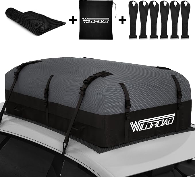 Rooftop Cargo Carrier Bag, WILDROAD 21 Cubic Feet 600D Ultra Anti-Tear Fabric Waterproof Car Roof Bag, Soft-Shell Roof B