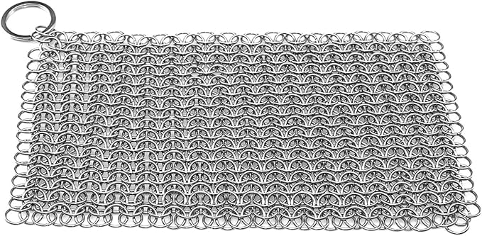 TOPULORS Cast Iron Scrubber 316 Stainless Steel Skillet Cleaner 8"x6" Chainmail Scrubber Scraper Chain Mail Link Scrub for Cast Iron Pre-Seasoned Pans, Griddles, BBQ Grills, and Pot Cookware Cleaning