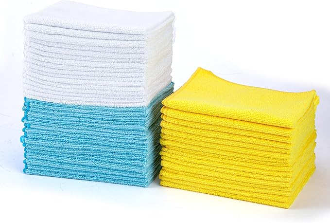 Amazon Basics Microfiber Cleaning Cloths, Highly Absorbent, Scratch-Free, Ultra-Soft, Non-Abrasive, Reusable and Washabl