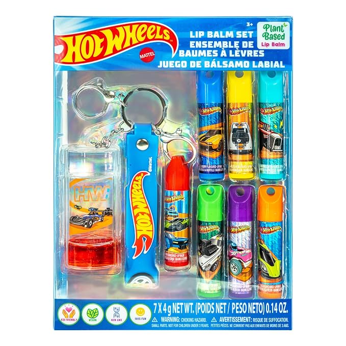 Hot Wheels Keychain Lip Balm Set, 7-Piece Plant-Based, Ages 3+