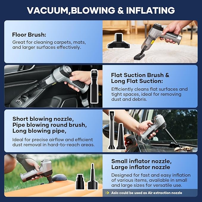 SakerPlus Mini Vacuum Cleaner, 3 in 1 Car Vacuum Cleaner High Power, 15000PA Powerful Suction, Air Duster, 7500mAh, Dual Filter,Adjustable Small Vaccum Portable Cordless for Cars,Desktop,Home - HL137