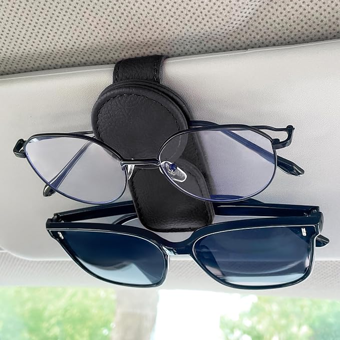 KIWEN Sunglasses Holder for Car Visor, Magnetic Leather Sunglass Eyeglass Hanger Clip for Car Sun Visor Accessories (1,