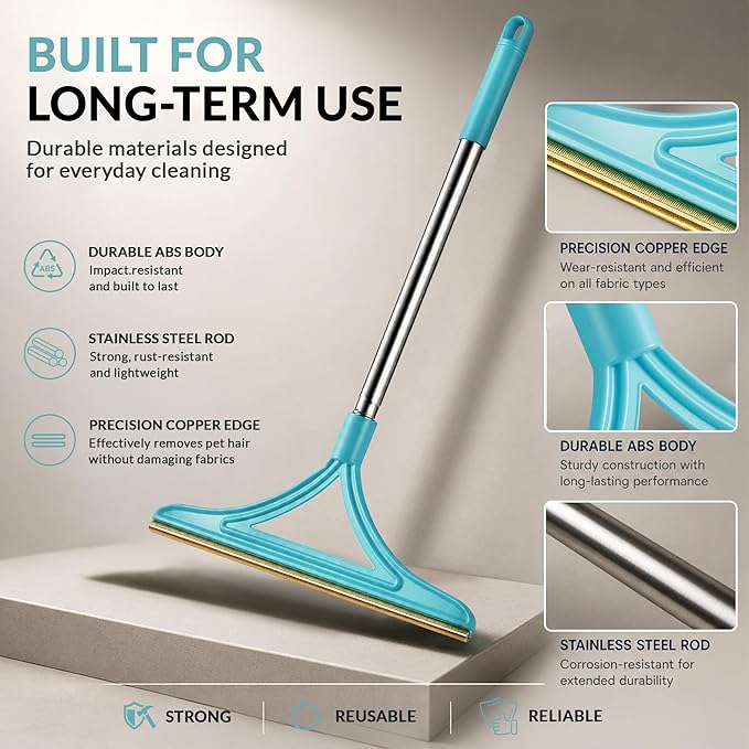 3 Pack Set Pet Hair Removal Tool – Reusable Carpet Rake Set with Long Handle, Dual-Sided Scraper & Detail Tool for Carpet, Furniture, Car & Embedded Dog & Cat Hair