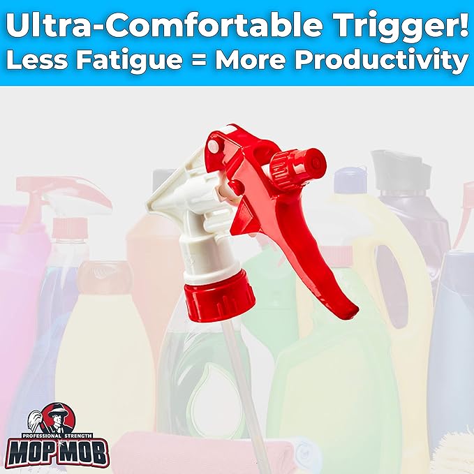 Leak-Free Chemical Resistant Spray Head 10 Pk. BOTTLES NOT INCLUDED. Industrial Sprayer for Car Detailing Window Cleaning and Janitorial Supply. Low-Fatigue Trigger and Nozzle Fit 32oz Bottle.
