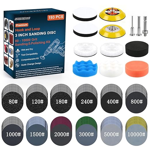 193 Pcs 3 Inch Sanding Discs, Headlight Restoration Polishing Kit
