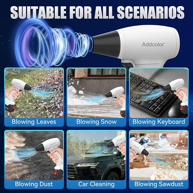 Leaf Blower Cordless, Portable Handheld Blowers with 18.5V 2.0 Ah Battery and Charger, Electric Leaf Blower for Dust Snow Blowing, Lawn Care, Patio, White