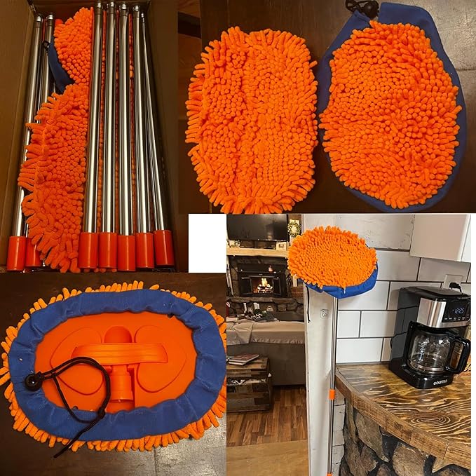 Wall Cleaner, Max 13 Ft+ Wall Mop with Long Handle, Ceiling Dust Mop with 15° Labor-Saving Elbow Extension Pole, Baseboard Duster Washer Scrubber, High Reach Window Cleaning Brush, Roof Cleaning Tool