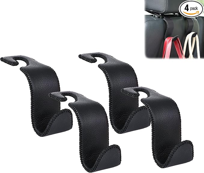 Car Seat Headrest Hook 55lb Heavy Duty Metal Hanger with Leather for Bags