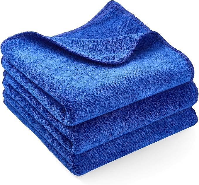 3 Pack Microfiber Cleaning Cloth Towels Blue - 12x24 Inch Micro Fiber Towels Car Detailing Weave Grime & Liquid for Stre