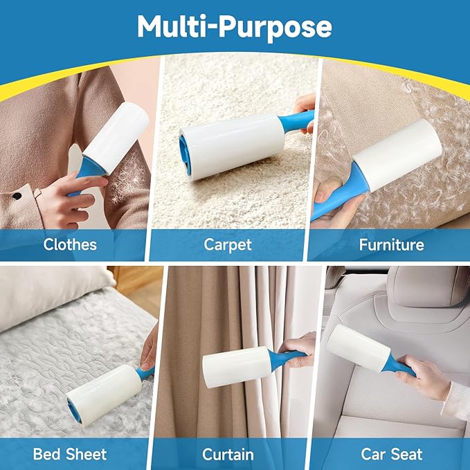 Swihauk 600 Sheets Extra Sticky Lint Rollers for Pet Hair, Easy Spiral Tear Lint Roller for Clothes with Ergonomic Handle, Multipurpose Lint Remover for Furniture, Carpet, Car Seat