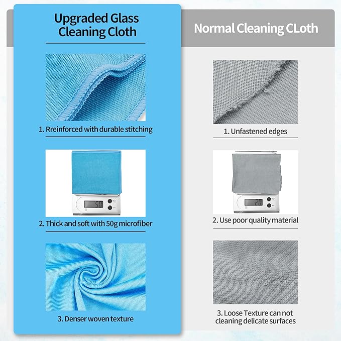 Microfiber Glass Cleaning Cloth, 6 Pack Window Glass Cleaning Rags, Reusable Lint-Free Streak Free Polishing Cloth Wipes for Stainless Steel, Eyeglasses, Mirrors, Screens & Lenses,16"x14"