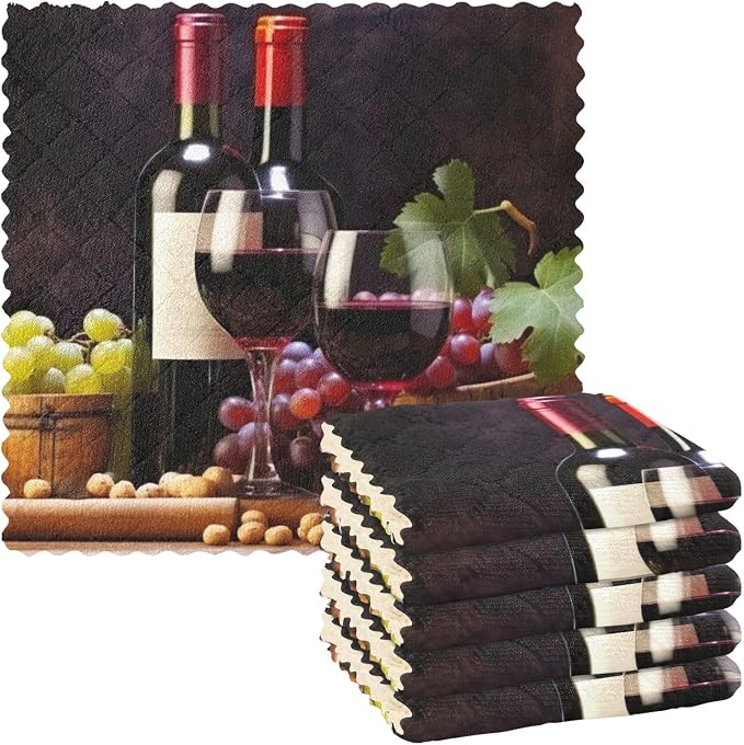 Kigai Vineyard Wine Grape Kitchen Cloth Dish Towels 6-Pack Microfiber Super Soft Absorbent Towels Fast Drying Nonstick O