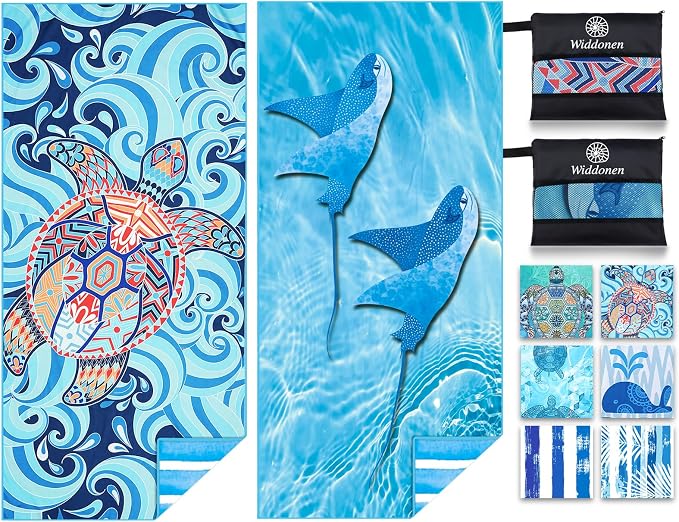 Widdonen Microfiber Beach Towel,Extra Large 2 Pack-71x32 with Bag Travel