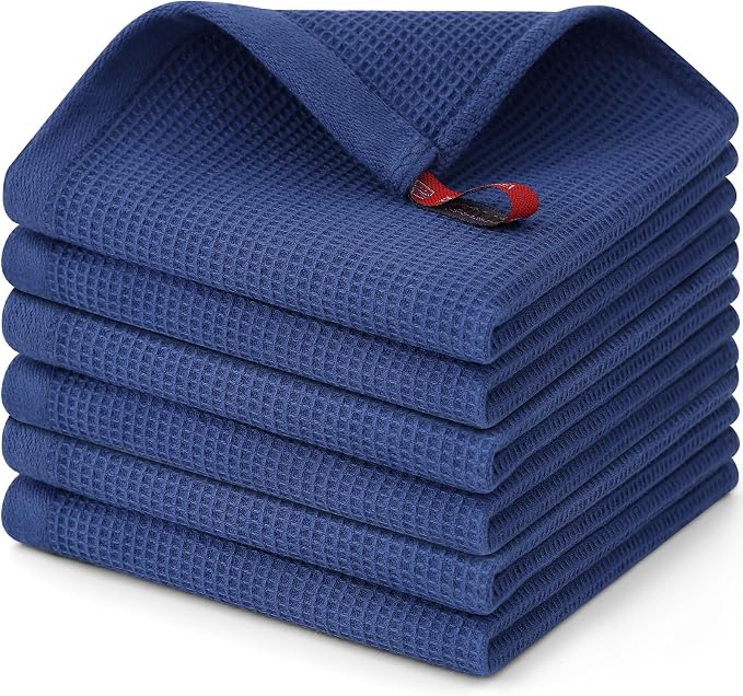 Homaxy 100% Cotton Waffle Weave Dish Cloths, 6 Pack, Navy Blue