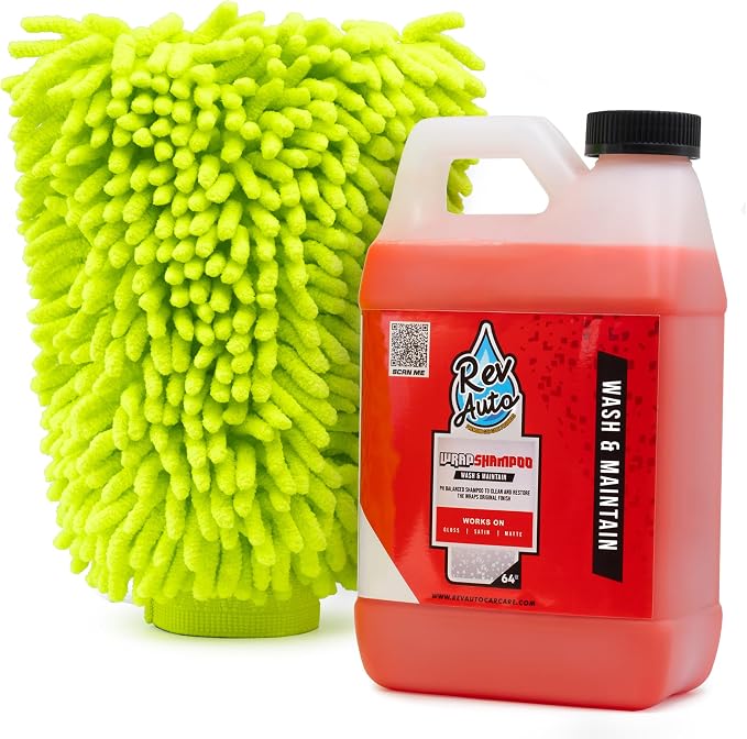 Rev Auto Vinyl Wrap Car Wash Soap Kit - Includes 64oz Car Wash Soap For Vinyl Wrap & Microfiber Wash Mitt | Works in Foa