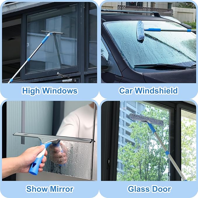 Mitclear 77'' Professional Squeegee Window Cleaner Tool with Extension Pole, Car Windshield Cleaning Kit with Long Handle, Window Washing Equipment for Indoor Outdoor Windows & Car Glass