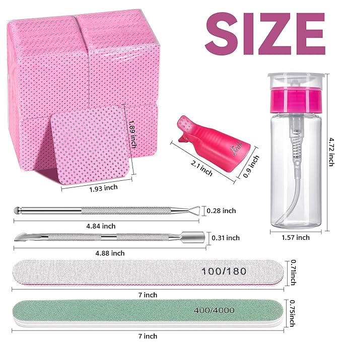 TsMADDTs Gel Nail Polish Remover Tools Kit with 540 Lint Free Wipes, 10 Soak Off Clips, 100ml Nail Polish Remover Bottle, Cuticle Pusher/Peeler, File, Buffer Block