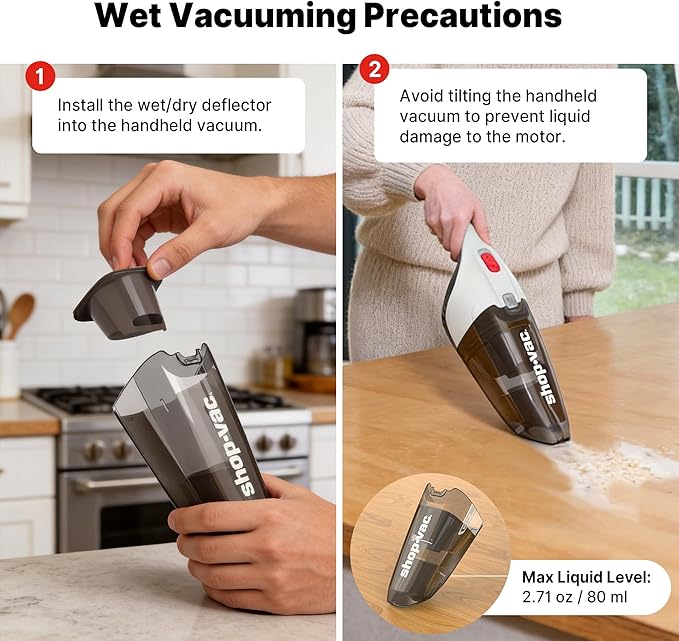 Shop-Vac Wet/Dry Handheld Vacuum Cordless, Powerful Portable Car Vacuum Rechargeable, Wall-Mounted Hand Vac with Crevice Tool, Lightweight Hand Vacuum for Home & Car, Washable Filter, White